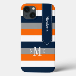 iPad Mini ケース |ストライプ |ネイビーオレンジホワイトグレー