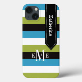 iPad Mini ケース |ストライプ |ブルーグリーン白黒