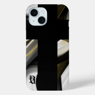 iPhoneケーストレンド抽象芸術アート白黒金ゴールド iPhone 15ケース