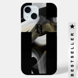 iPhoneケーストレンド抽象芸術アート白黒金ゴールド iPhone 15ケース