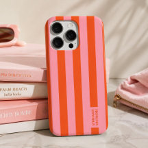 iPhoneケース｜プレッピーな太ストライプコーラルピンク