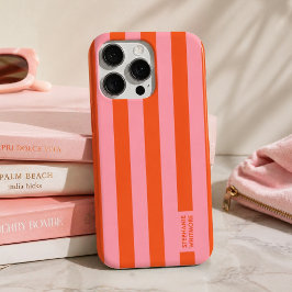 iPhoneケース｜プレッピーな太ストライプコーラルピンク iPhone 16 Proケース