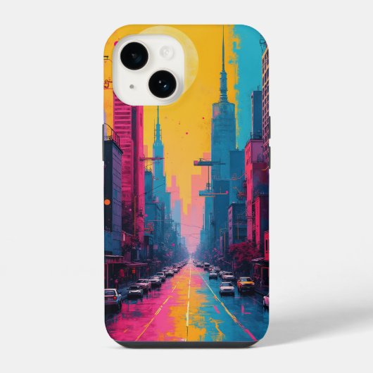 iPhoneケース (鮮やかな都市の風景) iPhone 14ケース (裏面)