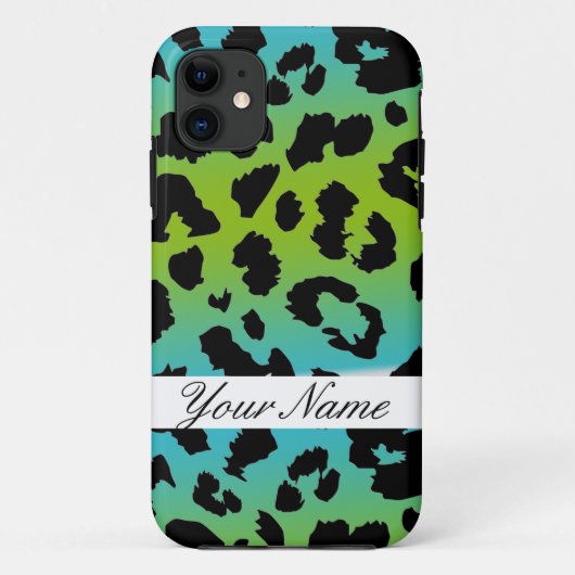 iphoneケースleopard カスタム leopard blue green Case-Mate iPhoneケース (裏面)