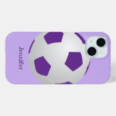 iPhoneサッカー、紫パーソナライズされた名 Case-Mate iPhoneケース (裏面 (横))