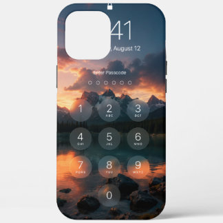 iPhoneロック画面パスコード 山の湖のサンセット iPhone 12 Pro Max ケース