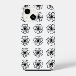 iPhone用ブラック&ホワイトフラワーフローラ電話ケース iPhone 14ケース