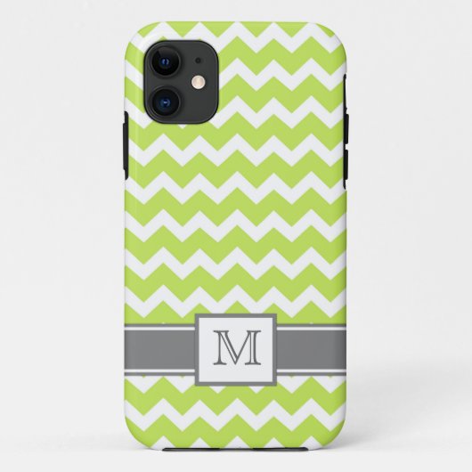 iPhone5カスタムなモノグラムの灰色のライムシェブロン Case-Mate iPhoneケース (裏面)