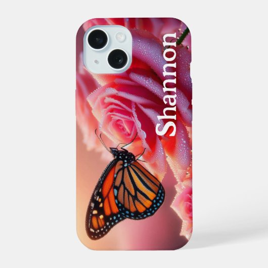 iPhone カーケース - バタフライローズ 15ケース (裏面)