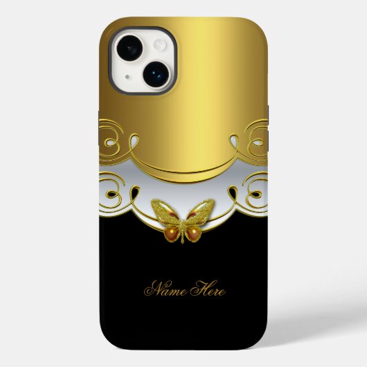 iPhone グリーン ゴールド ブラック ホワイト 蝶 Case-Mate iPhoneケース (裏面)