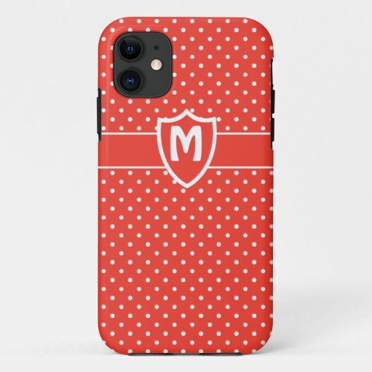 iPhone モノグラムの 5ケース、赤い水玉模様 Case-Mate iPhoneケース (裏面)