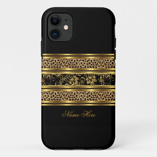 iPhone 豪華なクラシカル ゴールド ブラック ヒョウ 花柄 Case-Mate iPhoneケース (裏面)