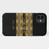 iPhone 豪華なクラシカル ゴールド ブラック ヒョウ 花柄 Case-Mate iPhoneケース (裏面(横))