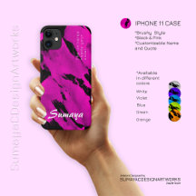 iPhone 11 カスタマイズケース ブラッシー ブラック&ピンク | 名前入れ