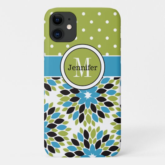 iPhone 11 ケース |フローラ、ドット |青、緑 Case-Mate iPhoneケース (裏面)