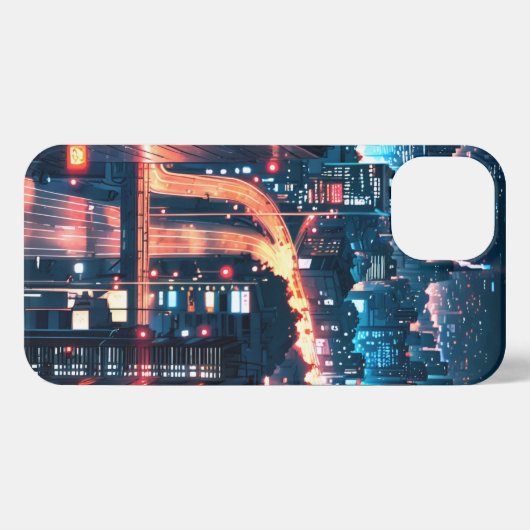 iPhone 11-15アニメケース：「Cityscape Sunset」。 iPhoneケース (裏面横)