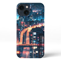 iPhone 11-15アニメケース：「Cityscape Sunset」。