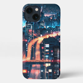 iPhone 11-15アニメケース：「Cityscape Sunset」。 iPhone 13ケース