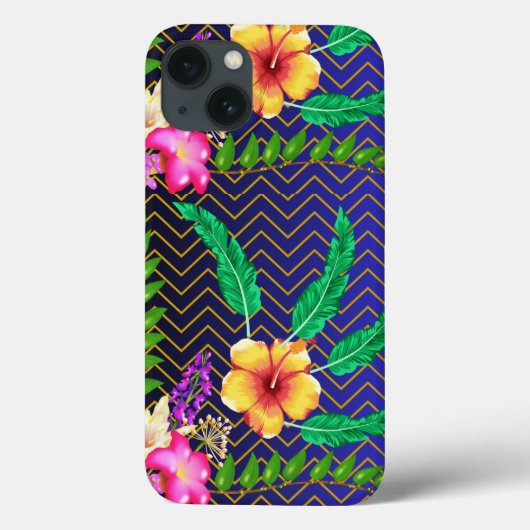 iPhone 13ケース、青い背景赤、黄色い花 Case-Mate iPhoneケース (裏面)