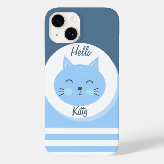 iPhone 14ケースハロー子猫ホワイト&ブルーカラー Case-Mate iPhoneケース (裏面)