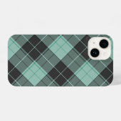 iPhone 14シンプルケースのターコイズタータンチェックパターン iPhoneケース (裏面横)