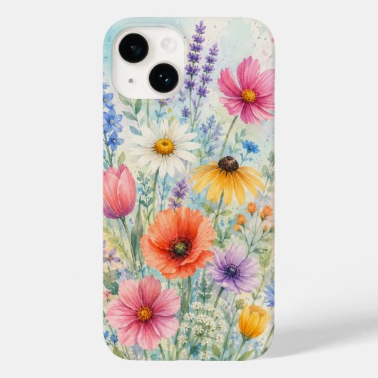 iPhone 14 手帳型ケース 水彩のワイルドフラワー Case-Mate iPhoneケース (裏面)