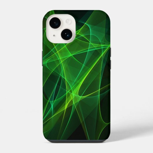 iPhone 14 抽象的 ブラック グリーン ケース (裏面)