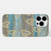 Iphone 14 Pro最大金ゴールドティール(緑がかった色)とハートケース iPhoneケース (裏面横)