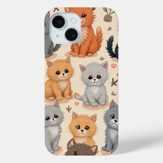 iPhone 15ケースかわいい子猫パターンフォンケース Case-Mate iPhoneケース (裏面)