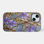 iPhone 15ケース ステンドグラス 紫の花 (裏面横)
