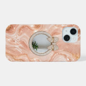 iPhone 15ケース ローズゴールド マーブル 名前入り (裏面横)