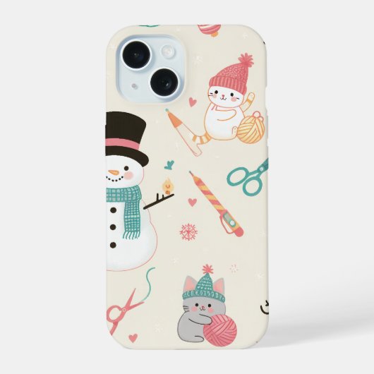 iPhone 15ケース – 猫雪だるま (裏面)