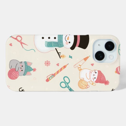 iPhone 15ケース – 猫雪だるま Case-Mate iPhoneケース (裏面 (横))