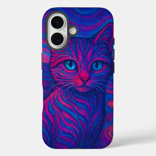 iPhone 16 ネオン猫イラストケース Case-Mate iPhoneケース (裏面)