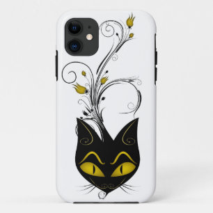 iPhone 5のやっとそこに場合の黒猫の黄色の花 11 ケース