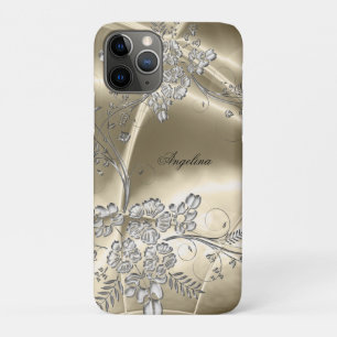 iPhone 5 エレガント セピア シルバー メタル フラワー 柄 11 Proケース