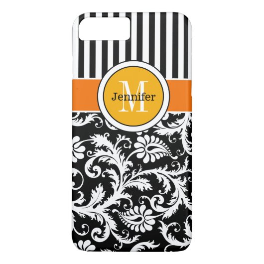 iPhone 7ケース |ダマスク、ストライプ |オレンジ色の金ゴールド Case-Mate iPhoneケース (裏面)