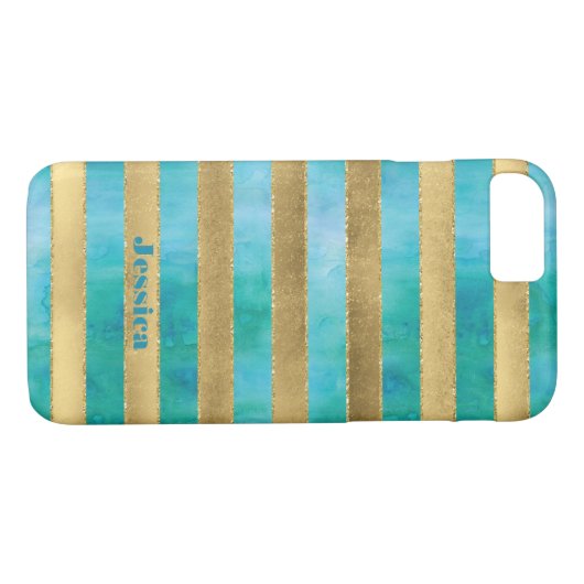 iPhone 7ケース |金フェイク箔ストライプ水彩2 Case-Mate iPhoneケース (裏面(横))