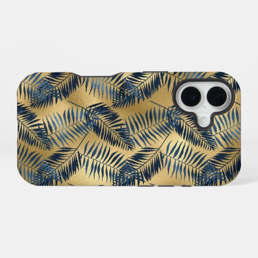 iPhone Gold Blue Palm Leaf Phone Case 16ケース (裏面横)
