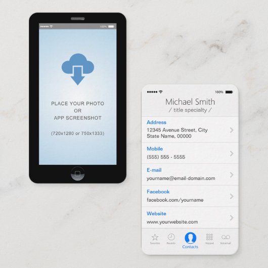 iPhone iOSスタイルアプリのスクリーンショット写真 名刺 (正面/裏面)