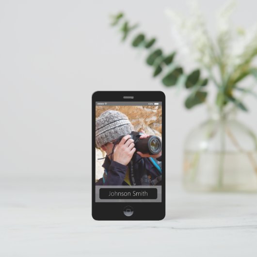 iPhone iOSスタイル – 個人用フォトプロファイル 名刺 (スタンド正面)