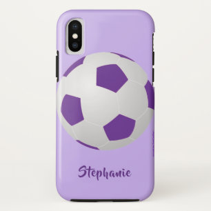 iPhone Xの場合、サッカーボール、パーソナライズな紫色 X ケース