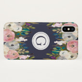 Iphone Xフローラネイビーパーソナライズされたイニシャルケース Case-Mate iPhoneケース (裏面(横))