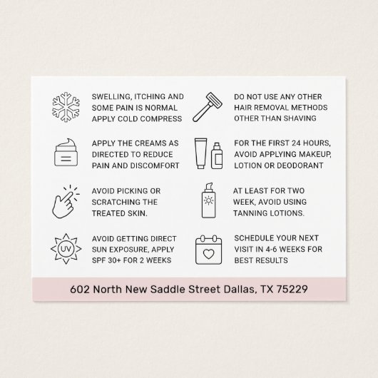 IPLレーザー脱毛アフターケア指示カード (裏面)