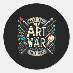 Iqtee Make Art Not War 絵を描's Graphic Teesおもしろい ラウンドシール