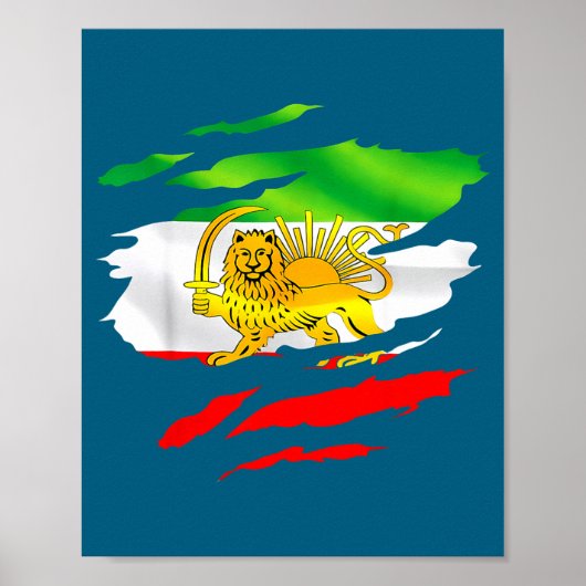 Iran Flag Map Lion Sun Awareness Support ポスター (正面)