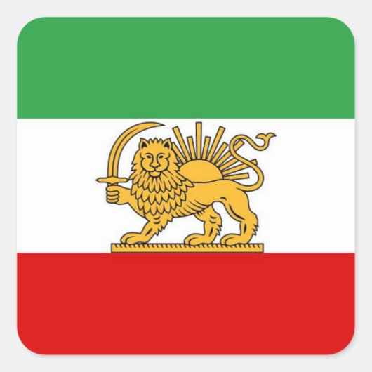 IRAN Lion and Sun Flag Mini Sticker スクエアシール (正面)