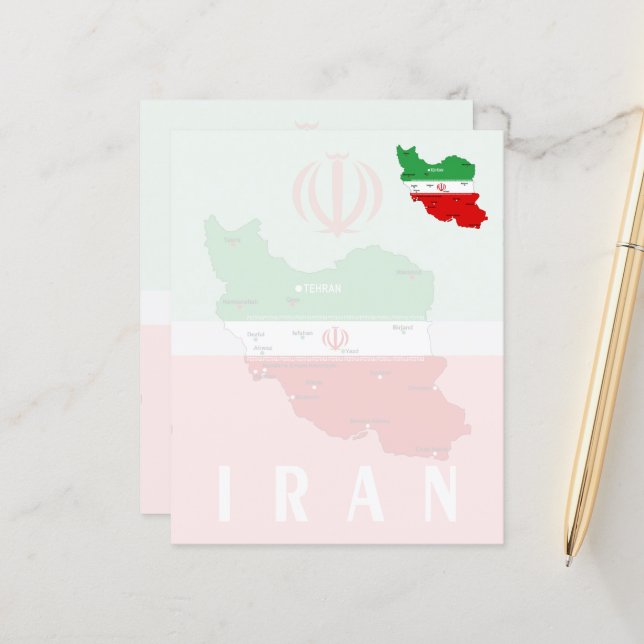 Iran Map with Flag and Emblem (正面/裏面インサイチュ)
