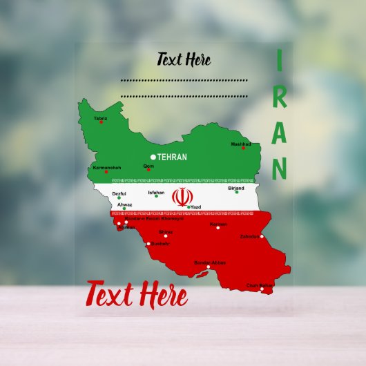Iran Map with Flag and Emblem アクリルサイン (ニュートラル)