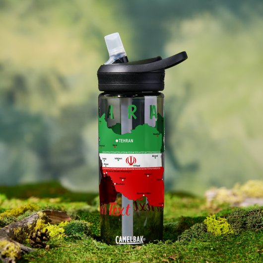 Iran Map with Flag and Emblem ウォーターボトル (アウトドア (回転後))
